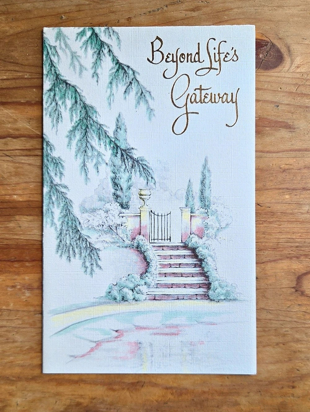 Vintage MCM Carlton Sympathy Card Unused Beyond Lifes Gateway Gold Foil Linen
